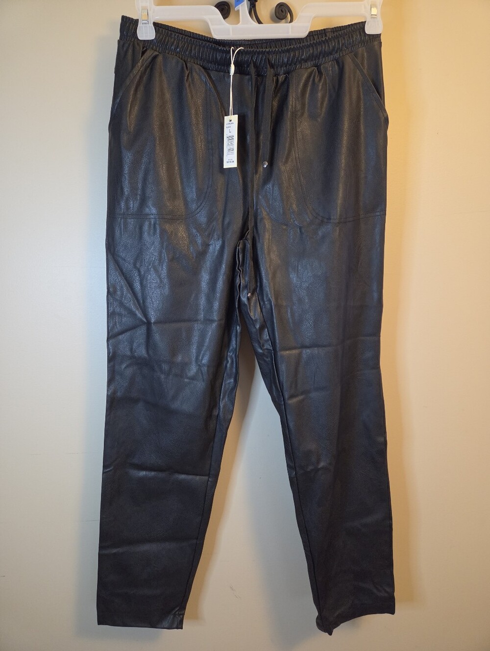 Max Studio Large Black Faux Leather Pants Jogger Elastic Waist NWT $118